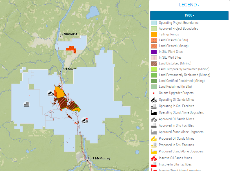 View oil sands disturbance over time